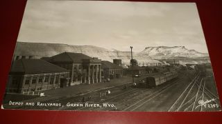 1952 Depot And Railyards Green River Wyoming Rppc Real Photo Postcard