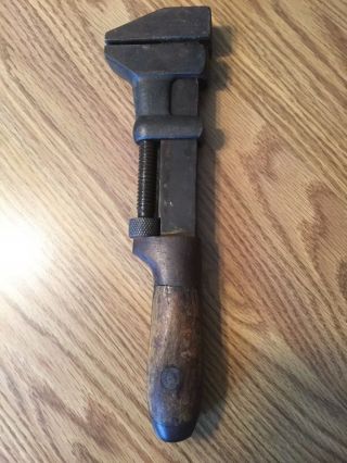 Vintage 10 1/2” Adjustable Pipe Wrench With Wood Handle