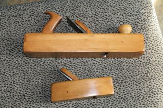 Two (2) Antique Wooden Woodworking Plane Tools Steel Blade 4