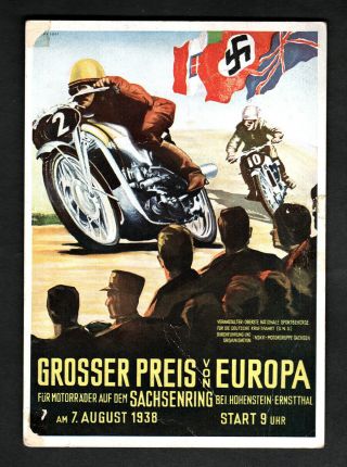 1938 Motorcycle Racing Europe Postcard Vintage Stamped Classic Example