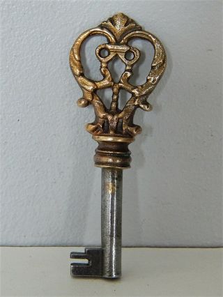 2.  7/8 " Antique French Key,  Steel & Bronze,  18 - 19th Century,  Cabinet,  Furniture
