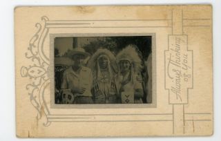 Vintage Photo Op Tourist Pic Plains Indian In Headdress Vintage Snapshot Photo