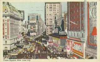 Times Square Pepsi Bond Cheverolet Sign Linen 1950 York City Postcard