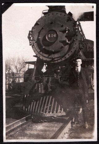 Vintage Photograph 1919 - 21 Man Train Locomotive Railroad Oakley Kansas Old Photo