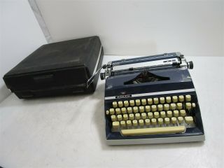 Vintage Adler Blue And Gray 14 " Typewriter In Carrying Case / Repair