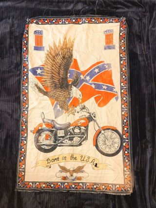 Vintage Motorcycle Banner " Born In The Usa " American Eagle Tapestry