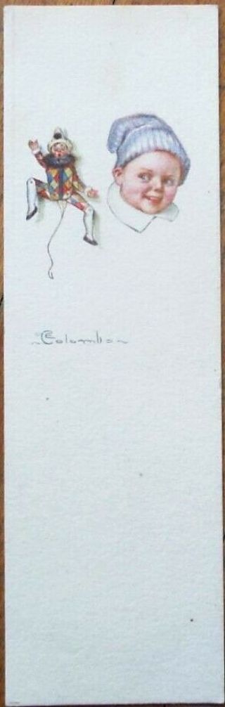 E.  Colombo/artist - Signed 1920s Art Deco Novelty Bookmark Postcard,  Puppet & Baby