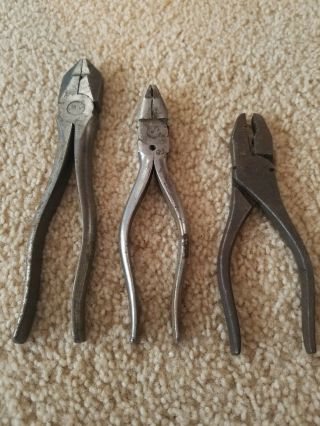 Vintage Ps&w And 2 No Name Lineman Pliers Cutters
