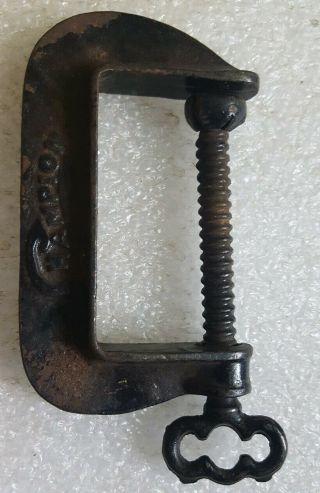 Antique Vintage Early Old Champion Cast Iron " C " Clamp Skeleton Key Handle Tool