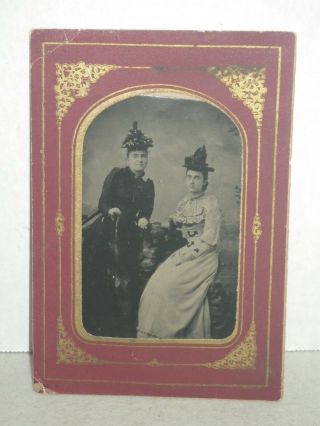 Vintage 1800’s Tintype Photo Two Ladies Women - Dated July 18,  1892