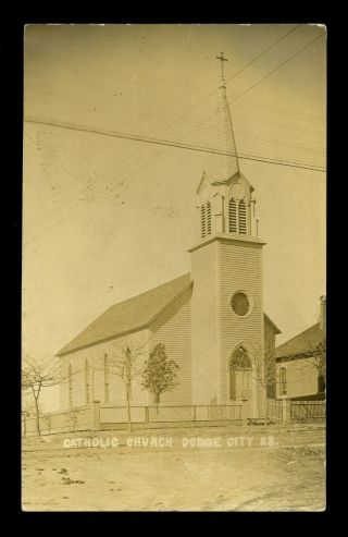 1910s Dodge City Kansas Real Photo Rppc Catholic Church Herington Postcard B63