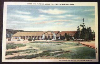 Yellowstone National Park Old Faithful Lodge Haynes Linen Postcard