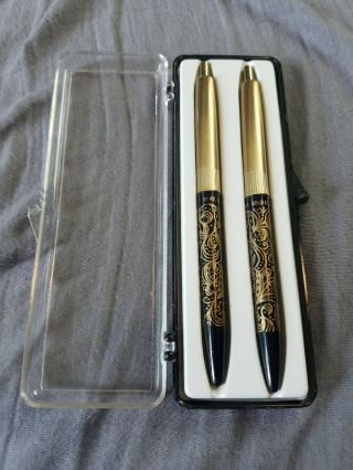 Set Of 2 Vintage 14k Gold Filigree Pens Parker Sheaffer Waterman Ink Ball Point