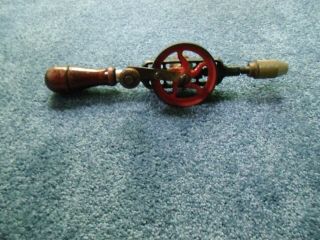 Vintage Hand Drill With 9 Bits Egg Beater Style Wood Handle Metal No.  5