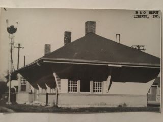Liberty Indiana B&o Rr Station Railroad Depot B&w Real Photo Postcard Rppc