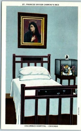 1940s Chicago Linen Postcard Columbus Hospital " St Francis Xavier Cabrini 