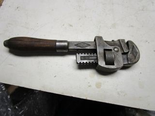 Vintage Stillson Walworth Pipe Wrench 9 " With Wooden Handle