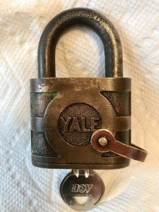 Vintage Yale & Towne Brass Pin Tumbler Padlock With Key
