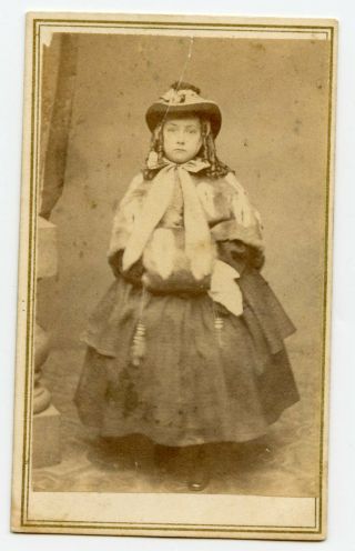 Civil War Era Cdv Girl With Fur Muff And Hat By Robertson Providence Rhode Islan