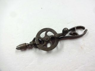 Vintage Antique Unmarked Small Cast Iron Hand Crank Drill Broken Handle