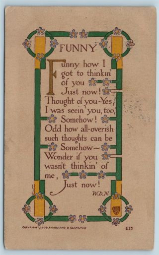Postcard Arts & Crafts Style Funny Thinkin Of You 1909 Pf Volland K22