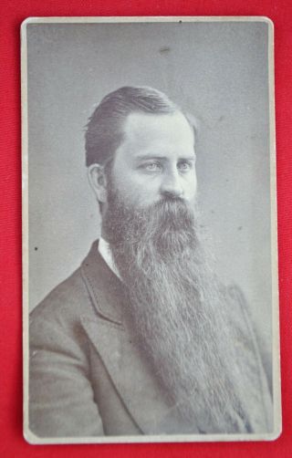 Cdv Of Young Man Named " Bean " W/ Extremely Long Beard - Wow