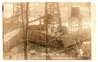 Real Photo Dawes,  W.  Va.  Oil Derricks Workers Railroad Tracks Rppc C1901 - 1907