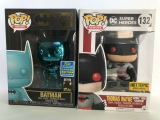 Set Of 2 Funko Pop Batman Pops Teal Batman 144 And Thomas Wayne Batman 132