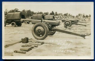 75 Mm Us Army Artillery Guns Ready 4 Field Inspection Real Photo Postcard Rppc