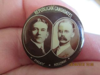 1920s Pray & Holloway Jugate Button Pin 1 " Unknown Republican Candidates