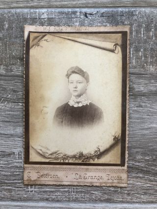 Antique Photo Cabinet Card Of Young Woman In La Grange,  Tx By C.  Petersen 1890’s
