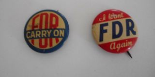 Franklin Roosevelt Fdr Campaign Pins Button Political Fdr Again Carry On
