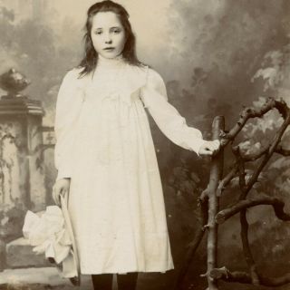 1880s Little Girl Long Hair White Dress Cardiff Cabinet Card Photo Children