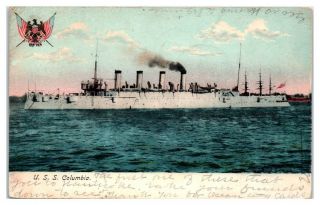 1906 Uss Columbia C - 12 Protected Cruiser Spanish - American War Wwi Postcard