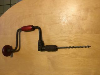 Old Vintage Hand Crank Drill Wood Handle Yankee Drill Tool