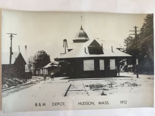 Hudson Massachusetts B&m Rr Station Railroad Depot B&w Real Photo Postcard Rppc