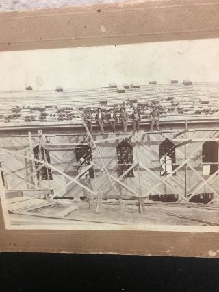 Rare Early Amer.  Cabinet Photo C.  1900 Builders On Roof Building Church