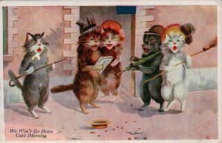 Maurice Boulanger Signed,  Dressed Cats Singing,  " We Won 