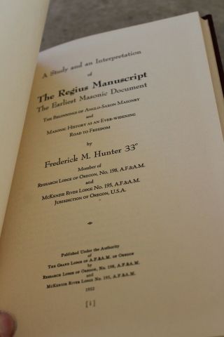 The Regius Manuscript,  A Masonic Poem,  hardback,  1952,  lovely 2