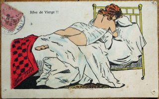 Xavier Sager/artist - Signed 1906 Risque Postcard: Nude Woman In Bed,  Sleeping