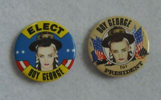 2 Vintage Elect Boy George For President Pins Badges Buttons 1980 