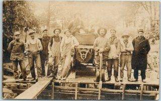 1910s Construction Scene Real Photo Rppc Postcard Workers Crew / Cement Mixer