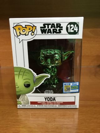 Funko Pop 2019 Sdcc Star Wars Green Chrome Yoda And In Hand