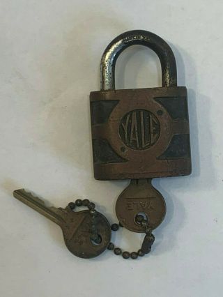 Vintage Yale Padlock W/keys Brass Lock Pad Lock Key