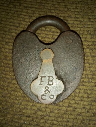 Very Rare Awesome Antique F.  B.  & Co Steel With Brass Cover Padlock