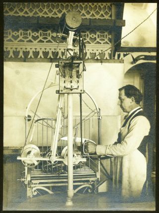 1 10 " X 12 " Mounted Cabinet Card Of Butcher W Meat Slicing Machinery