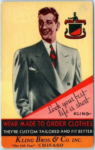 Chicago Il Advertising Postcard Kling Bros.  Men 