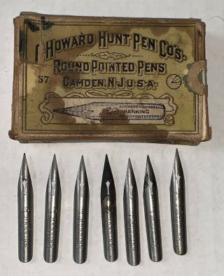 Vintage Box Of Round Pointed Pen Nibs By C.  Howard Hunt Co.  For Banking