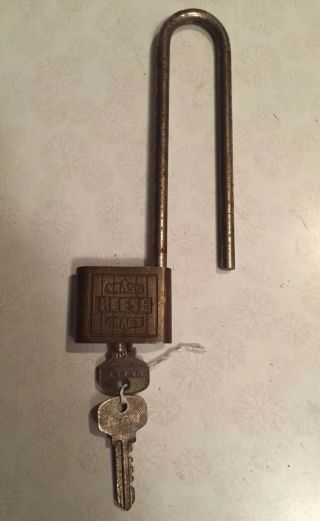 Vintage REESE Brass Craft Long Padlock Bicycle Type W/2 Keys,  USA 2