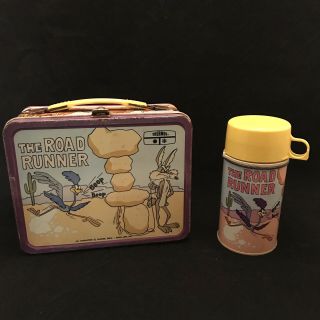 Vintage 1970’s Metal Road Runner Lunch Box & Thermos